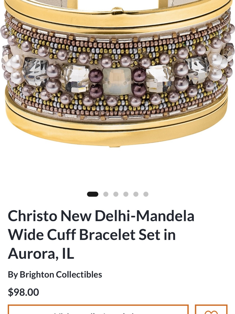 Brighton Christo New Delhi- Mandela Wide Cuff Gold Bracelet w/Elegant Beading - Picture 7 of 7